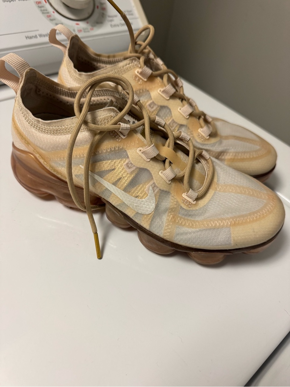 Nike Beige and Tan VaporMax-Style Athletic Sneakers
